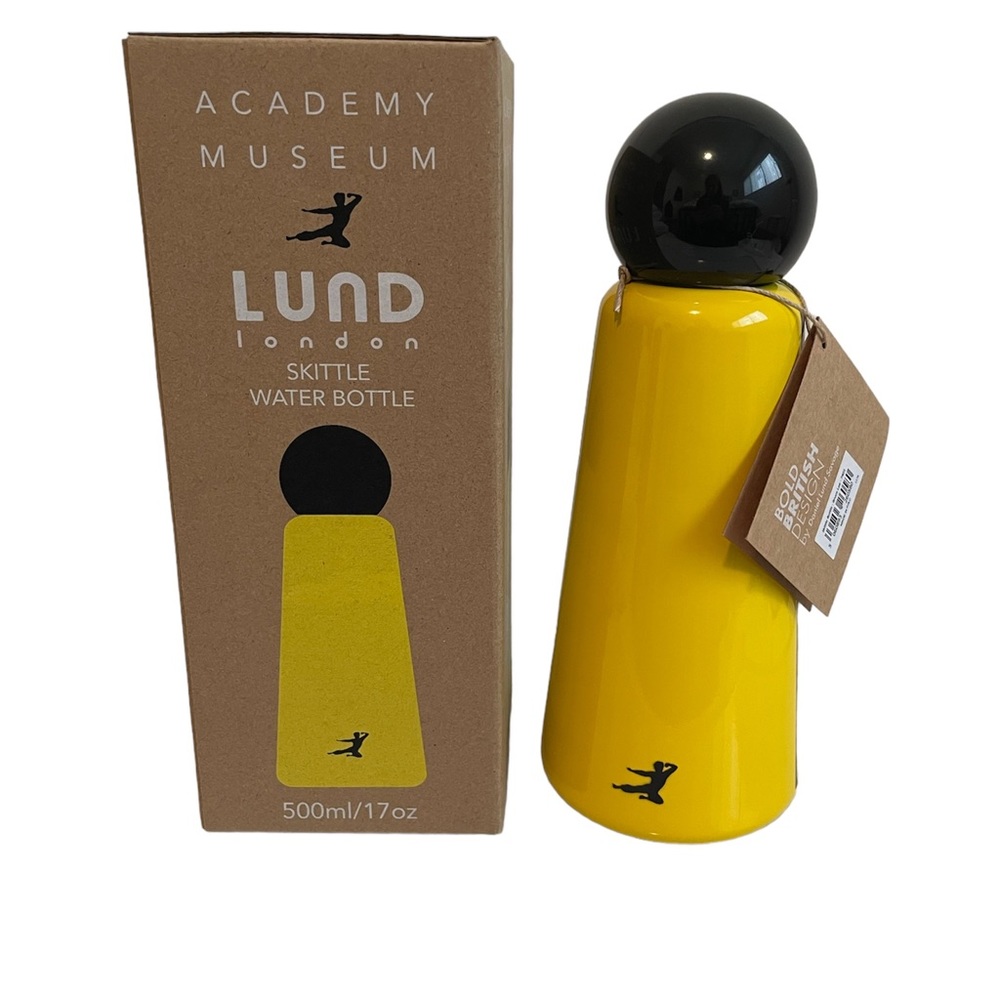 NIB LUND LONDON Lund Skittle Water Bottle 17 oz -Yellow Bruce Lee BPA Free.